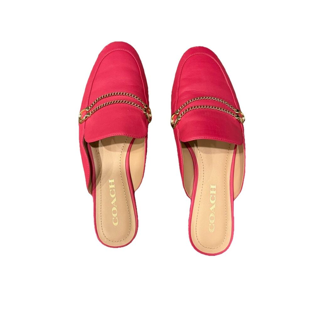 Coach Pink Leather Chain Loafer Mules – Gold Hardware -Size 6.5